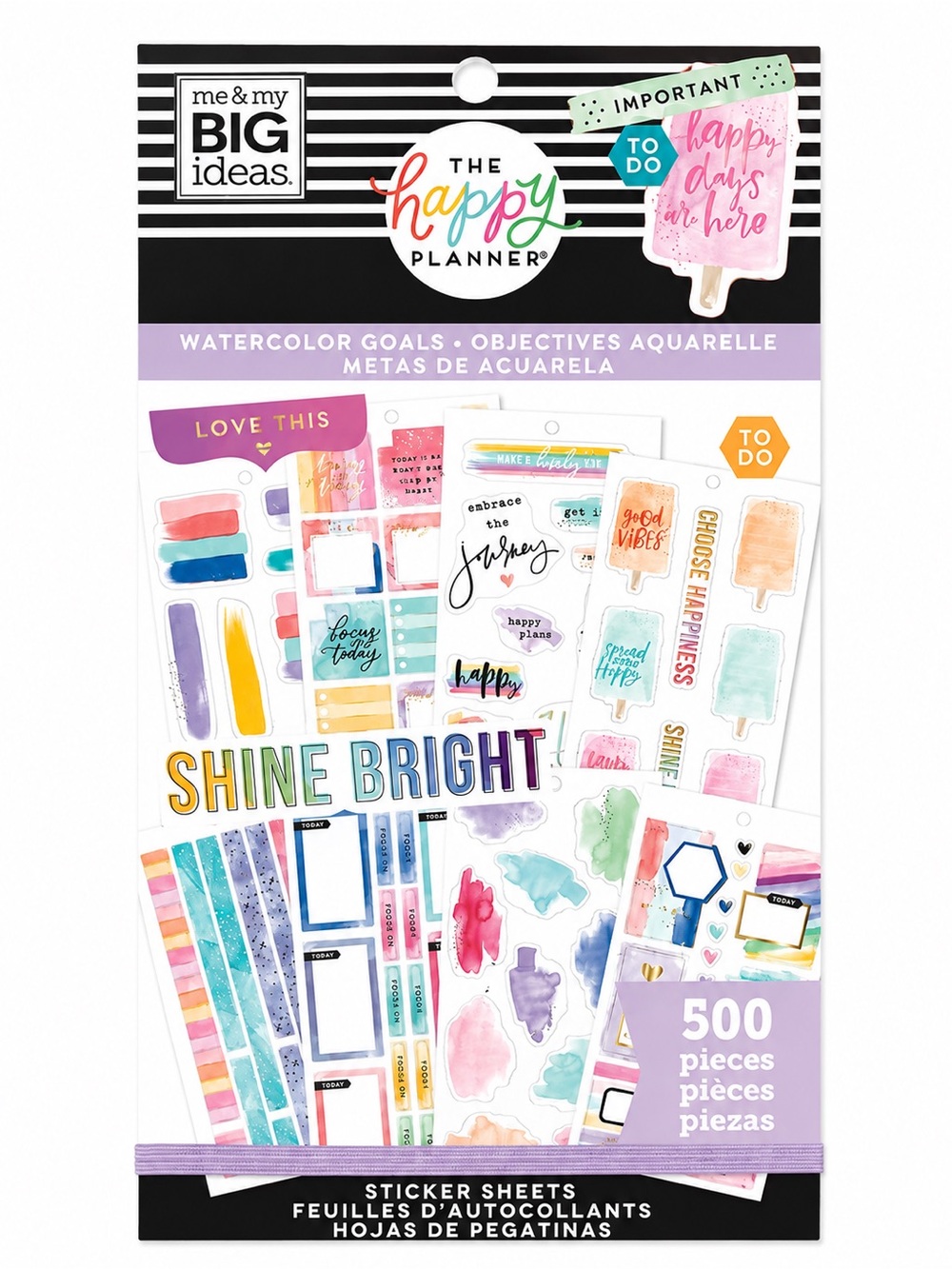 Happy Planner Watercolor Goals Sticker Book 500 Pieces MAMBI